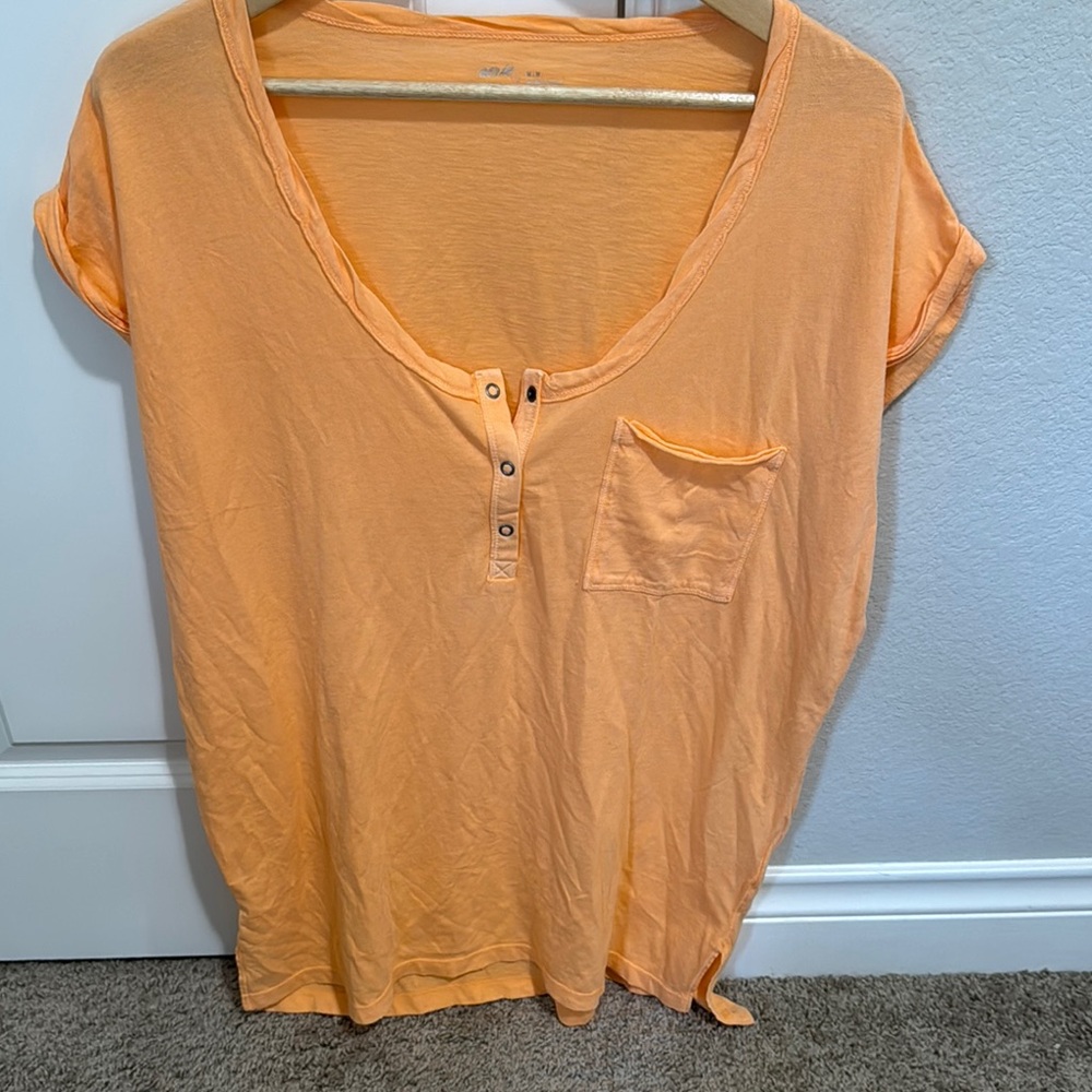 Aerie Orange Cuffed Sleeve Relaxed T-Shirt